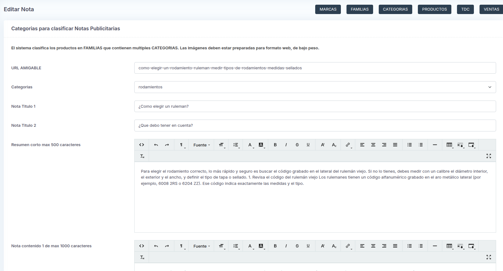Gestión de productos y servicios Axioma CMS