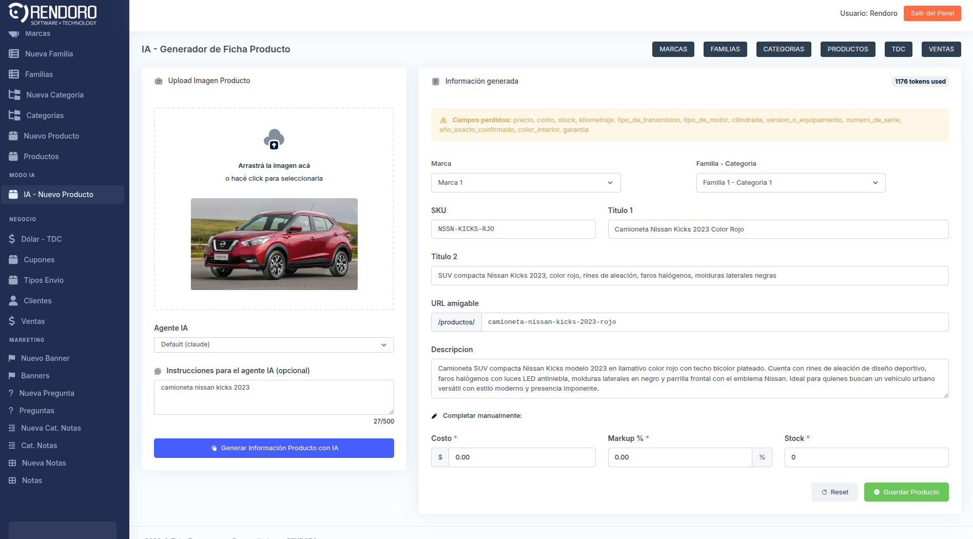 Modo IA TOKE - Carga de productos con Inteligencia Artificial